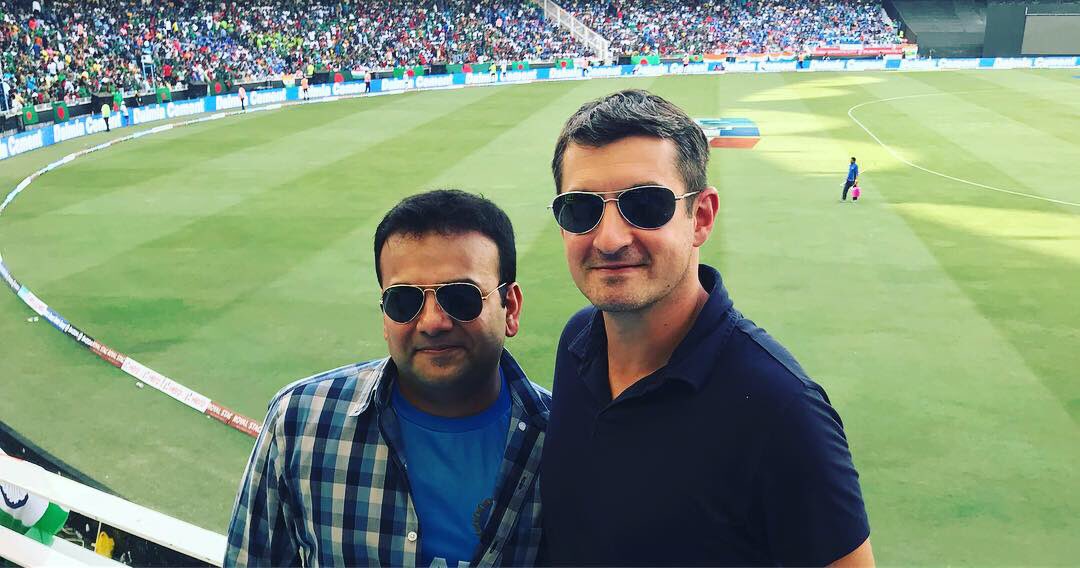 Our team had an awesome time at the India vs. Bangladesh cricket match in Dubai! 📷 Pictured here is our own <a href="/jkritzler/">Josh Kritzler</a> &amp; <a href="/ruchshah84/">Ruch</a>. 🏏