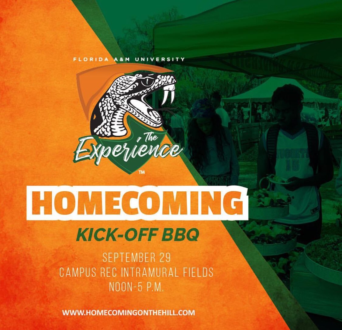 FAMU_1887's tweet photo. It’s OFFICIAL! Homecoming Starts TODAY! Join us on the Intramural Fields from noon-5 p.m. Tune into @wctv now, as FAMU Senate President Rochard Moricette walks us through this coming week’s schedule. https://t.co/voASIRFbbE