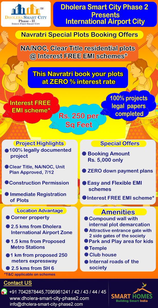 #Navratri #Special #Offer 
#DholeraPlots at #InterestFree #EMI #Scheme.
For more information visit, dholera-smart-city-phase2.com Or Contact Us On : 7096961243
#Dholera #SmartCity #DholeraAirport #SolarProject #DholeraMetroCity #InvestmentInLand #WorldClassInfrastructure #properties