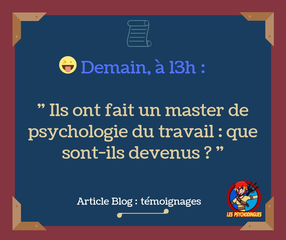 Psychodingues's tweet image. 😀La série sur l&apos;avenir professionnel après un master de psychologie continue ! Pour ceux qui aurait fait un M2 travail, il est encore temps de remplir le questionnaire aujourd&apos;hui. Merci infiniment 🙏