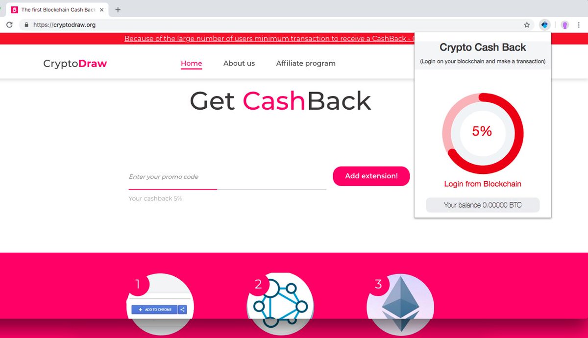 cryptodraw_dev's tweet image. Our project is called Cryptodraw. As you understand, this cashback service helps to return part of the sent amount of Crypto-currency in the Blockchain. Now the service is running in test mode. We currently support only three currencies.