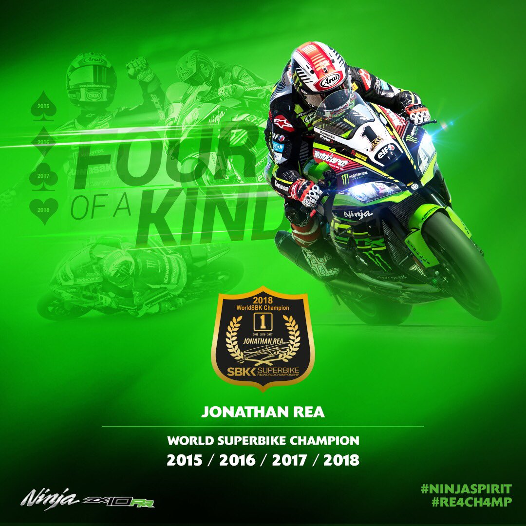 Kawasaki Team Green What An Amazing Day For Jonathanrea Krt Worldsbk And Everyone In The Kawasaki Family Four Worldsbk Titles In A Row Jr We Salute You Ninjaspirit T Co Qpwoybfrr5