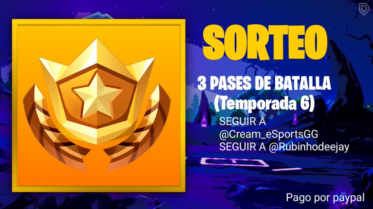 ¿¿AUN NO TIENES EL PASE DE BATALLA DE LA TEMPORADA 6 de FORTNITE??

Dale RT a este tweet y sígueme a mi y a <a href="/Cream_EsportsGG/">ChichasLocas</a> para entrar en el sorteo de 3 pases de batalla!!!