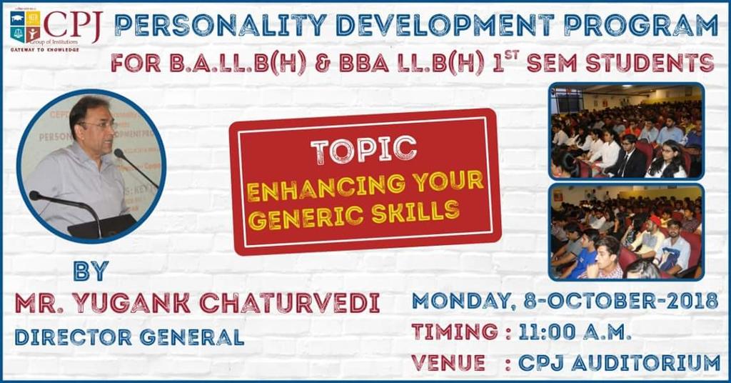 cpjcollege's tweet image. CPJ College organizing "Personality Development Program" Session by Mr. Yugank Chaturvedi Director General to enhance their Generic Skills for B.A.LL.B(H) & BBA LL.B (H) 1st sem students on Monday, 8th october, 2018.
#CPJCOLLEGE
#PERSONALITYDEVELOPMENTPROGRAM
#IPUNIVERSITY