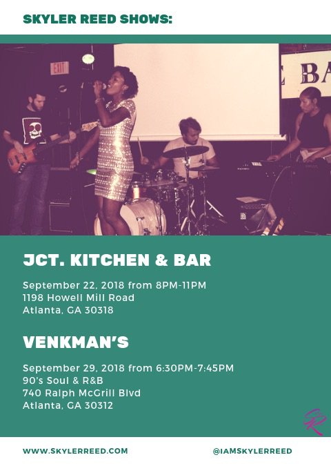 iamskylerreed's tweet image. Come vibe to some 90’s R&amp;amp;B/Soul Music tonight at 6:30pm at @VenkmansATL 🌻 Band: Moe, Seef, and Jamila  🎶 
.
#SkylerReed #IssaRaeSingle #LostMemories #ATLartist #RnB #Soul #Singer #Music #ATLartists #Atlanta #ATL #venkmans #happysaturday #livemusic #a3c #atlnightlife #weekend