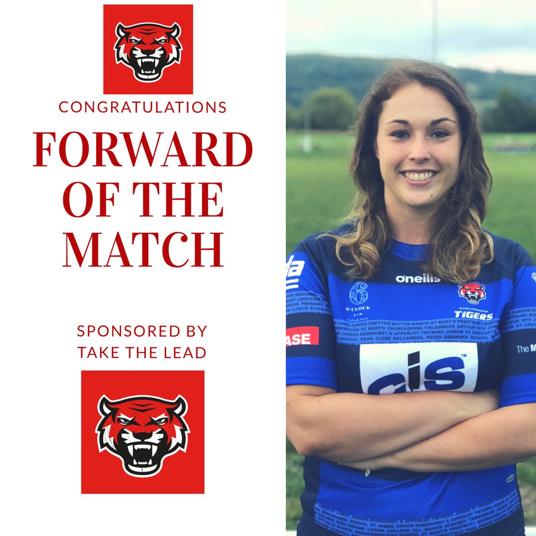 CheltTigersWRFC's tweet photo. SHOUT OUT to our forward of the match @SaraHamiltonPT1 who made a massive impact when she came on!! Some huge hits! She is sponsored by Take The Lead! Also to our back of the match @BeanieTrant showing her pace today and scoring a beautiful try! 🐯👌🏻#CheltTigersWRFC https://t.co/y6bNspOjpT