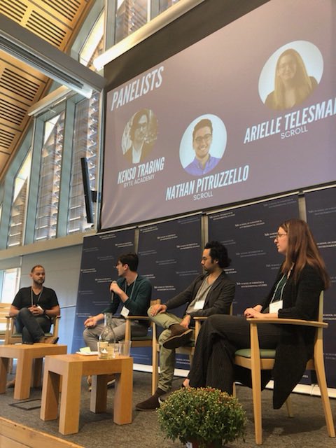 shout out to Nathan and Arielle from <a href="/OfficialScroll/">Scroll</a> for giving us a briefing on how they use the hyperledger ecosystem! #YaleBCBC