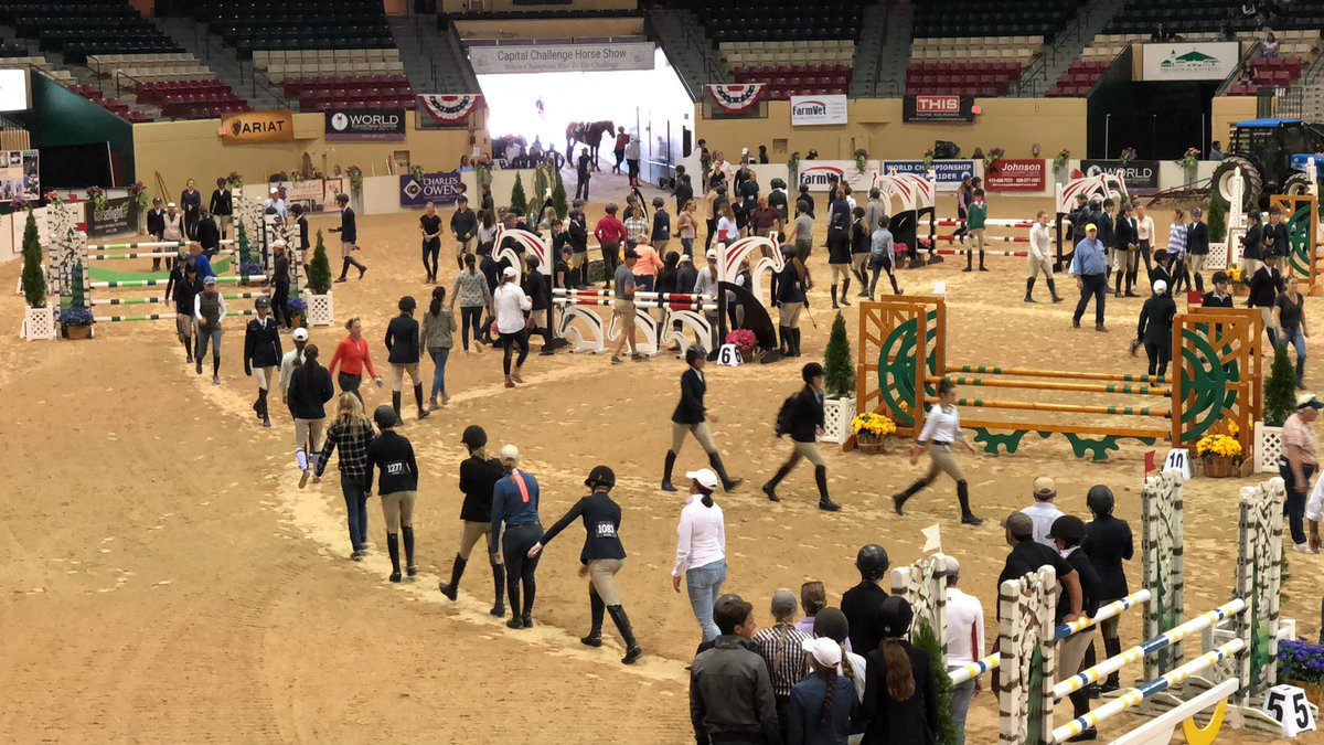 CapChallenge's tweet image. Gearing up with the course walk in preparation for the final phase of the @USHJA 3’3” Jumping Seat Medal Finals. Live streaming available on @USEFNetwork #cchs2018 #25yearsofcchs