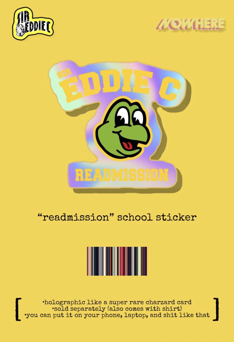 SirEddieC's tweet photo. i was going to wait to show you guys this

but i don’t feel like being on some dark magician shit right now 

...what do you think?

i dunno if i’ll drop these but i’m definitely making a few 

official #readmissionEP merch tee

[the sticker comes with the shirt]

💛⚡️ https://t.co/krlwlwSgKy