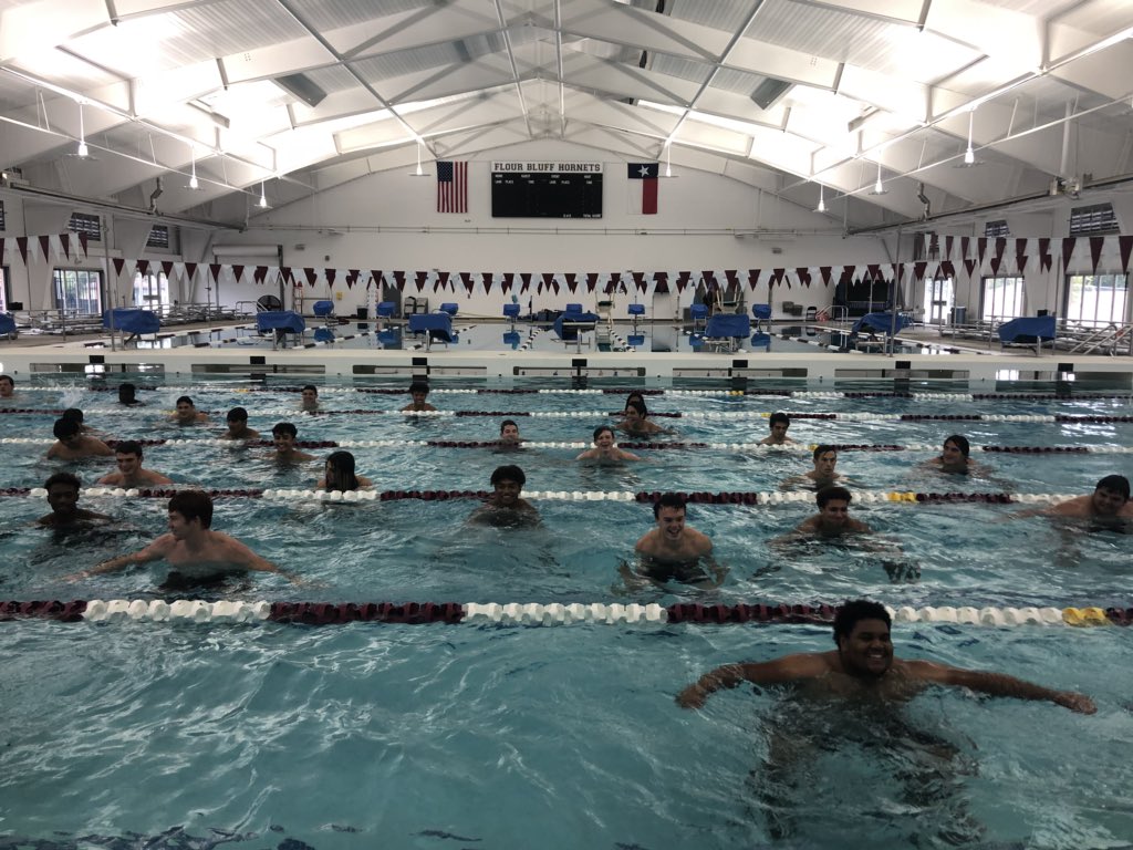 <a href="/FBswarmfootball/">Flour Bluff Football</a> working the soreness out this morning after a hard fought win last night!  <a href="/FlourBluffISD/">Flour Bluff ISD</a>’s pool is awesome!  Best of luck to <a href="/bhutchi585/">bryan w hutchinson</a> and our swim team competing in Alice today!#SWARM