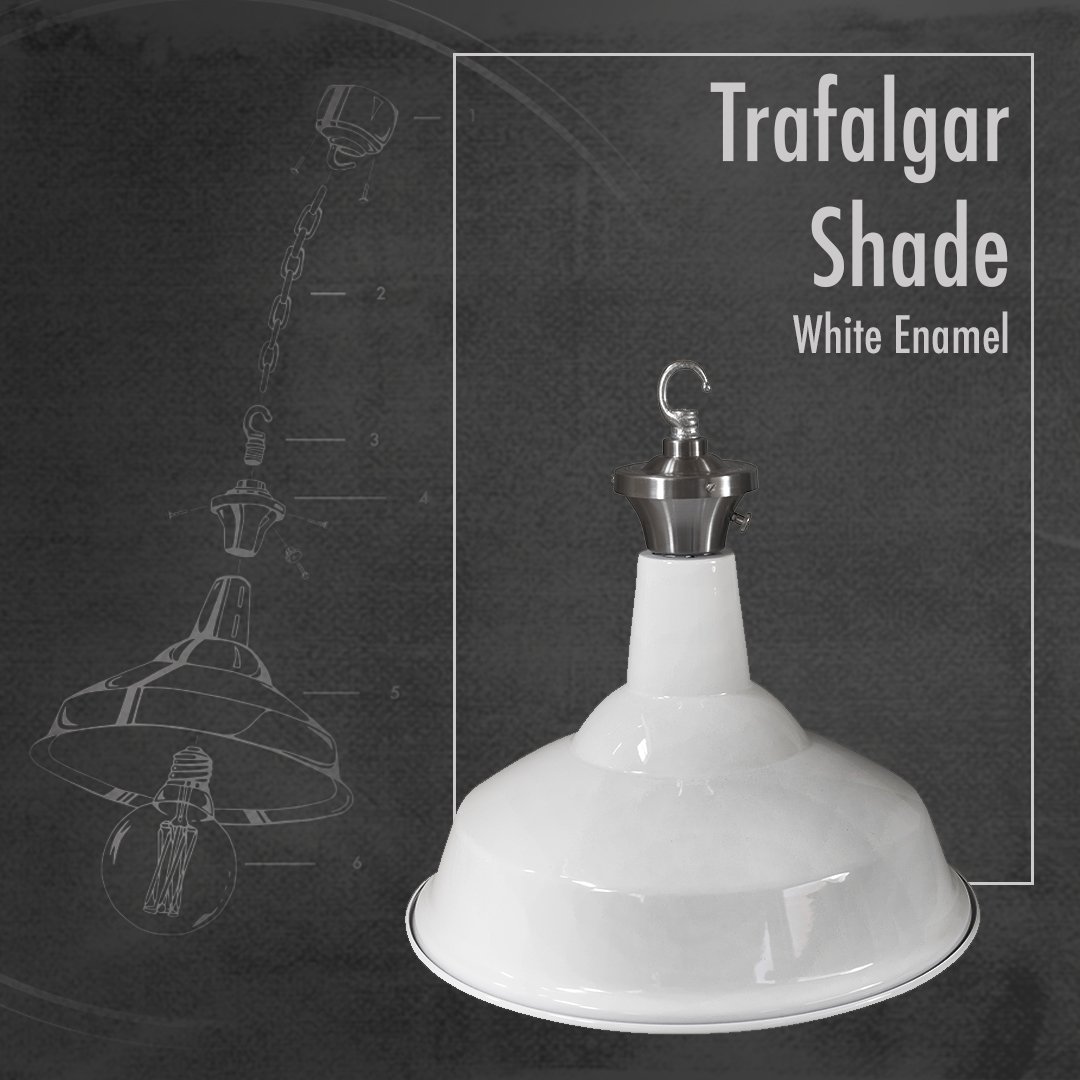 Our Trafalgar Shades make a great centre piece to a kitchen, and are all hand spun here in Birmingham. They are available in a series of finishes, including rust and galvanised that really reflect the the shades Industrial look. Our shades are also available in enamel!