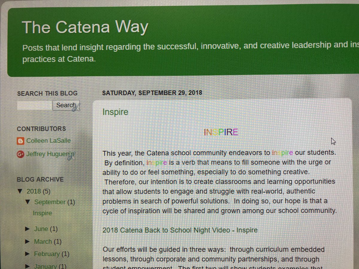 Dr. Jeff Huguenin (@catenaprincipal) on Twitter photo Excited to share our first blog post for 2018 highlighting a multi-tiered approach to project based learning - Inspire Thecatenaway.blogspot.com <a href="/catenacolts/">@Catenacolts</a> @JJCsupervisor Excited to share our first blog post for 2018 highlighting a multi-tiered approach to project based learning - Inspire Thecatenaway.blogspot.com <a href="/catenacolts/">@Catenacolts</a> @JJCsupervisor