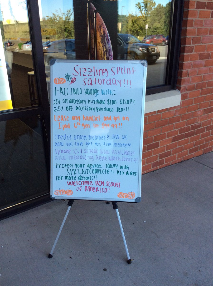 SprintStoneVill's tweet photo. ITS SIZZLING SPRINT SATURDAY!!!! Fall into savings with 20% off accessory purchases of $100-$150!!! Come by Sprint at Stone Village to see what deals we have for YOU!!!  #iphoneXS #IPHONEXSMAX #Sprint ⭐️🍂😎 https://t.co/7VGYdUQYge