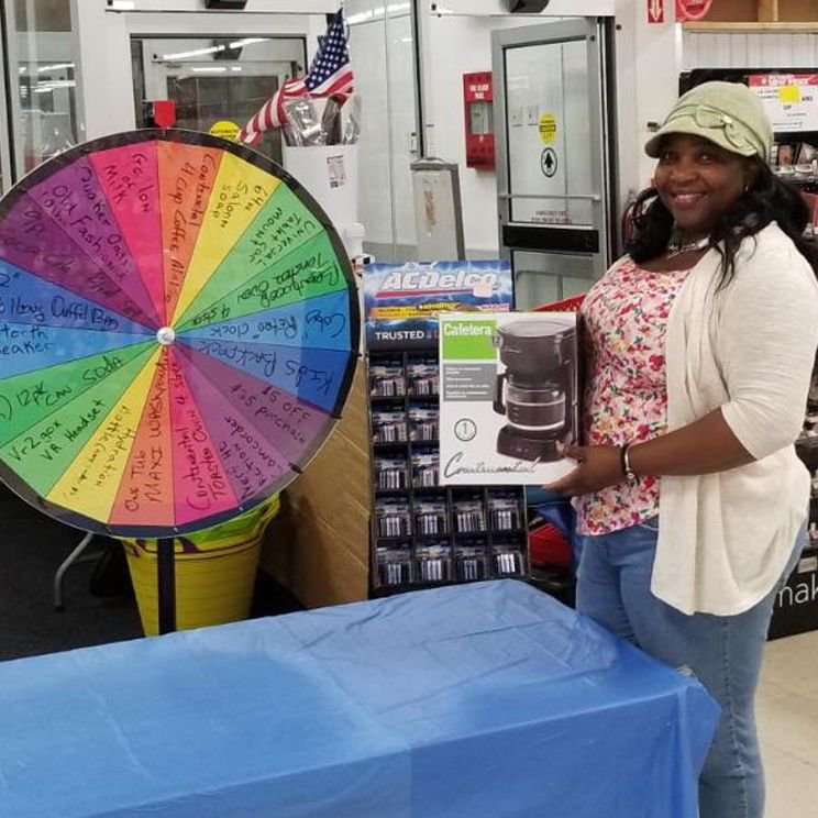shopnwl's tweet photo. Happy #NationalCoffeeDay! Congrats to today's featured Wheel of Deals #Winner from our Dorchester store! Enter In-Store for your chance to win a prize from our Wheel! #wheelofdeals #winnerwinner #justmyluck https://t.co/RbaVasiJcO