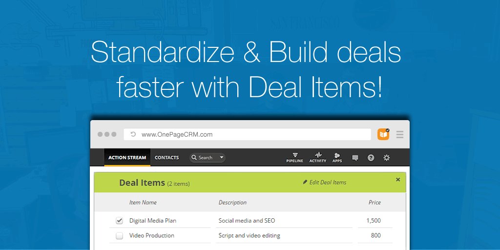 OnePageCRM's tweet image. Using Deal Items means your sales teams can work smarter and focus on selling not typing the same text every time they need to create a deal! #GTD #reduceadmin #productivity #sales
bit.ly/2wsBwWy