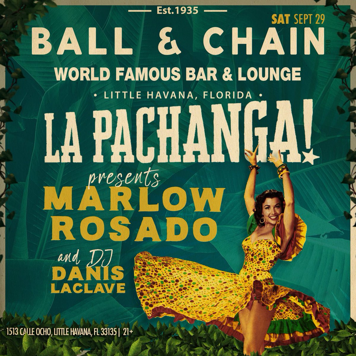 BallAndChainBar's tweet photo. TONIGHT: #LaPachanga ft. @marlowrosado; TOMORROW: #PineappleSunday featuring #livemusic on the #PineappleStage beginning at 2 p.m., then #SalseroSundays! #NoCover #LittleHavana https://t.co/SQWsbyQEJl https://t.co/nrMPQ5x5Te