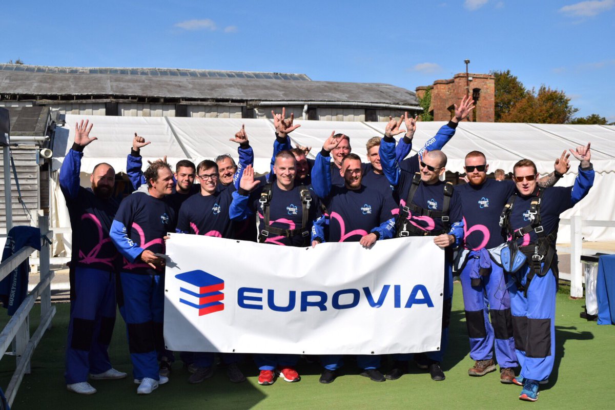 Rewindto's tweet photo. #euroviaUK #TeamEuroviaVerticalVelocity #goskydive All 13 of the Eurovia Team safely down in one piece, awesome experience...top effort guys!! Congratulations and +£10k raised for #alzheimersociety huge effort and thank you to all those who donated! https://t.co/3T27eQAxyh