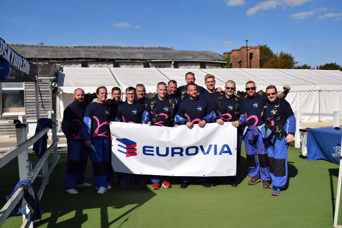 Rewindto's tweet photo. #euroviaUK #TeamEuroviaVerticalVelocity #goskydive All 13 of the Eurovia Team safely down in one piece, awesome experience...top effort guys!! Congratulations and +£10k raised for #alzheimersociety huge effort and thank you to all those who donated! https://t.co/3T27eQAxyh