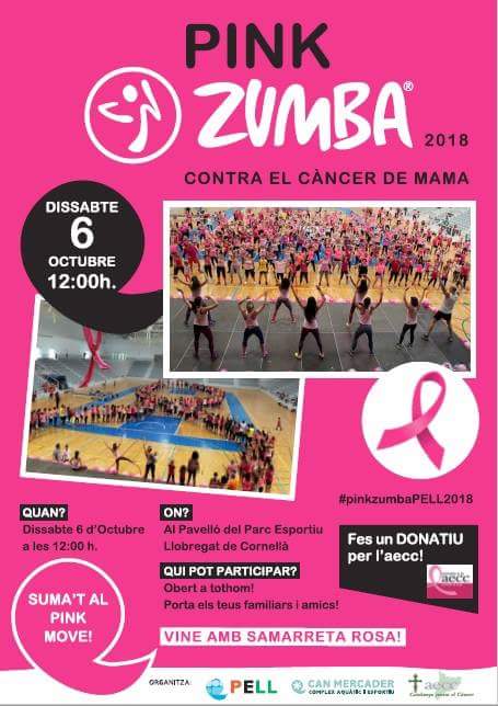 PARCESPORTIU's tweet photo. Proper DISSABTE 6 D'OCTUBRE a les 12h #pinkZumbaPELL2018 Contra el Càncer de mama a benefici de l' @aeccCornella al pavelló del #ParcEsportiuLlobregat de #Cornella.
Obert a tothom! Us esperem!
#SomPELL #SomSolidaris #ComplexCanMercader #Cornellaesmou https://t.co/8YceHyqj6W