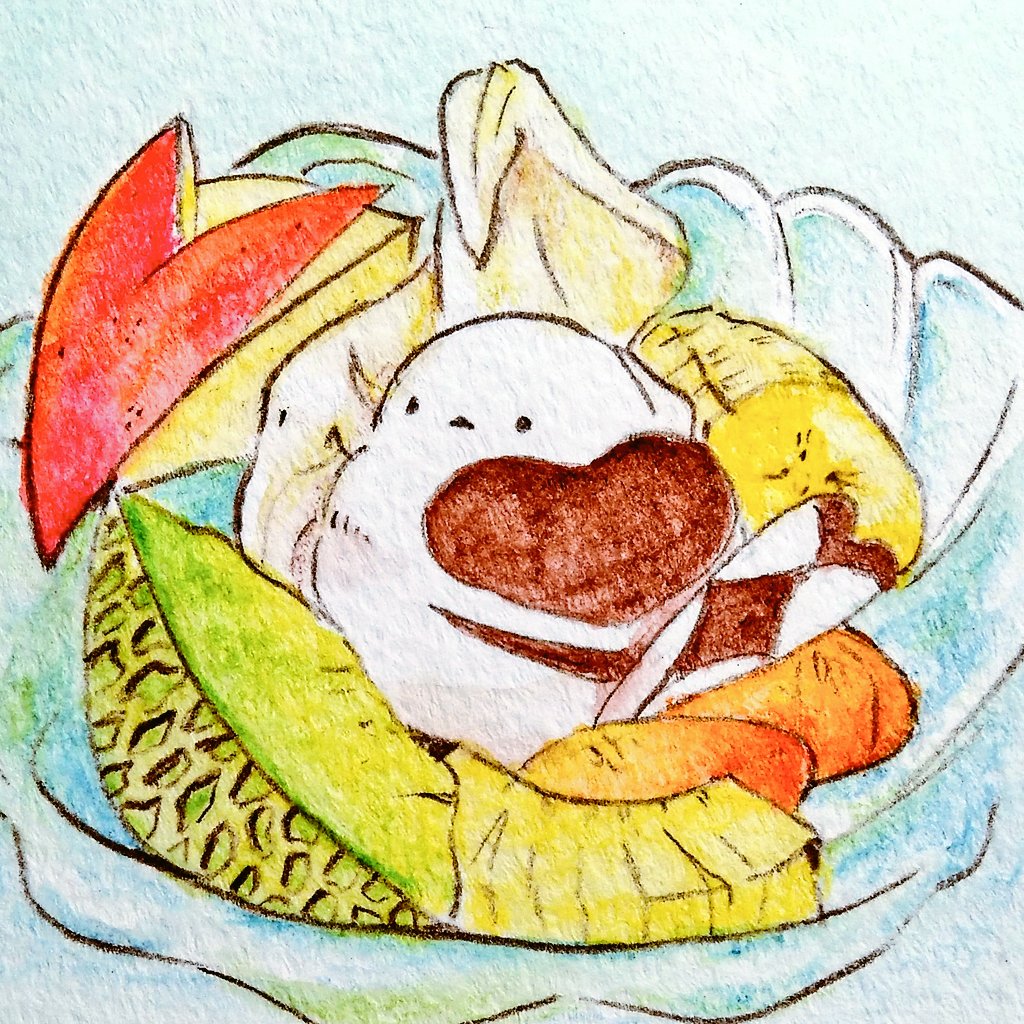 フルーツクリームあんみつ シマエナガ スイーツ 吾妻まいか つくしのブックカバー展のイラスト フルーツクリームあんみつ シマエナガ スイーツ 吾妻まいか つくしのブックカバー展のイラスト