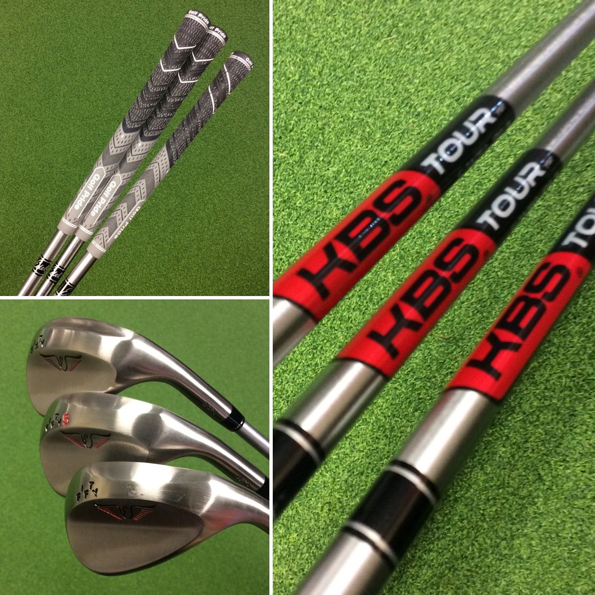 thegpi1's tweet photo. Some very special wands courtesy of @EDELgolf - 50°, 55° and 60°, @KBSGolfShafts Tour and @golfpridegrips MMC's!😍💣#TGPI #RJG #wedgefitting #lieangle #length #shaft #grind #bounce #launchwindow #spinrates #dispersion #gapping https://t.co/zpkpENEYWm