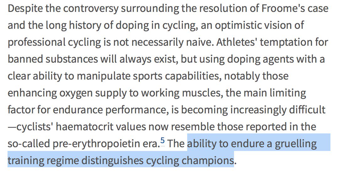Scienceofsport's tweet photo. Note the final paragraph of this correspondence to Lancet. The “ability to endure” is exactly the point of most doping, no matter the type. It’s a strangely ‘orphaned’ conclusion in a letter that doesn’t really say much beyond “We hope" (via @EwonSprokler) https://t.co/eevyEDZx5D https://t.co/uJ0z0rYsVc