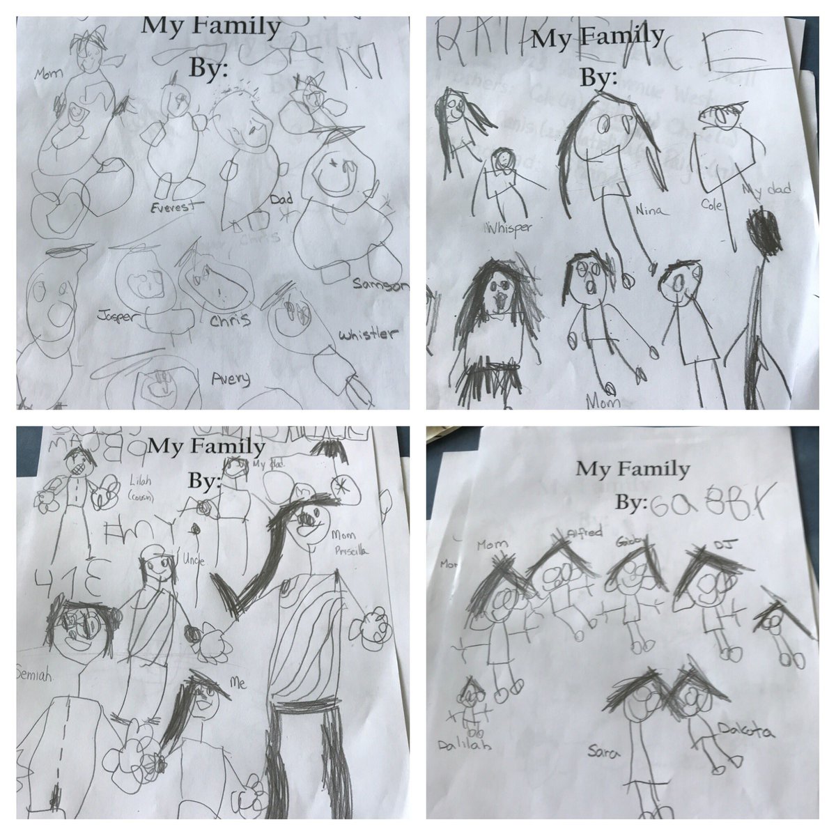 teacherinwpg's tweet photo. This week was “ All About Me” and family. These guys were troopers drawing their huge fams! Makes one realize just how huge some of our kiddos fams are and how their love for remembering every single person is so important to them. #achildslove #perspective #childart 👏 https://t.co/KOxygte24j