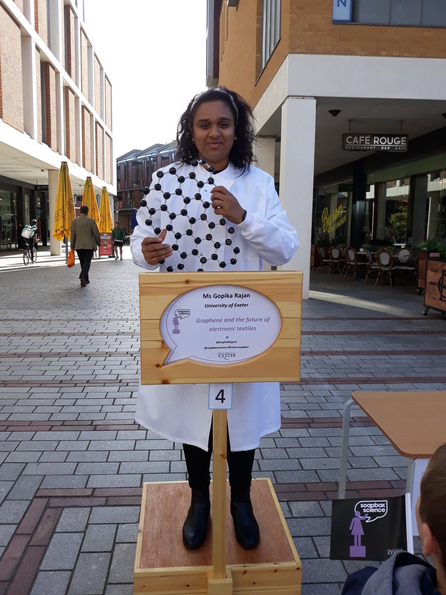 UofE_Research's tweet photo. RT @MCraciunLab: Our PhD student Gopika Raman talking about #graphene and #electronic textile @SoapboxScience #ExeterSoapbox @MCraciunLab @russo_lab @seveNSIanA @EngExeter @UoE_Physics @UniofExeter @ExeterDoctoral @CollegeofEMPS @UofE_Research https://t.co/nvLfDVPq5X