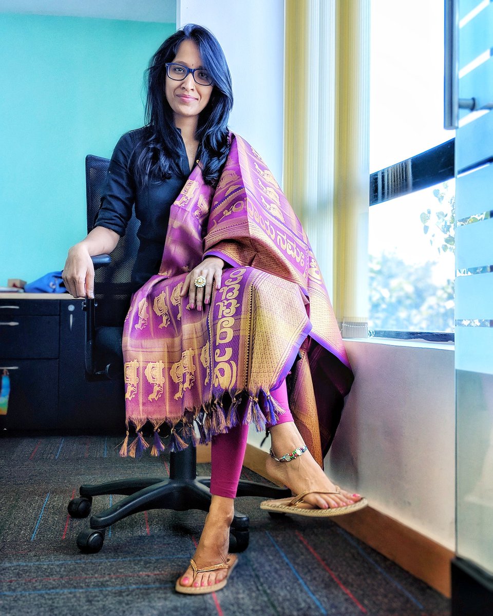 The only way you can be happy is if you be completely yourself. You have to be u. 💜💛
.
#black #purple #treditional #silk #silkdupatta #golden #office #anklet #look #rjshoshoshonali #nosering #myfavcombination
.
#pc @kedarbenade 💖