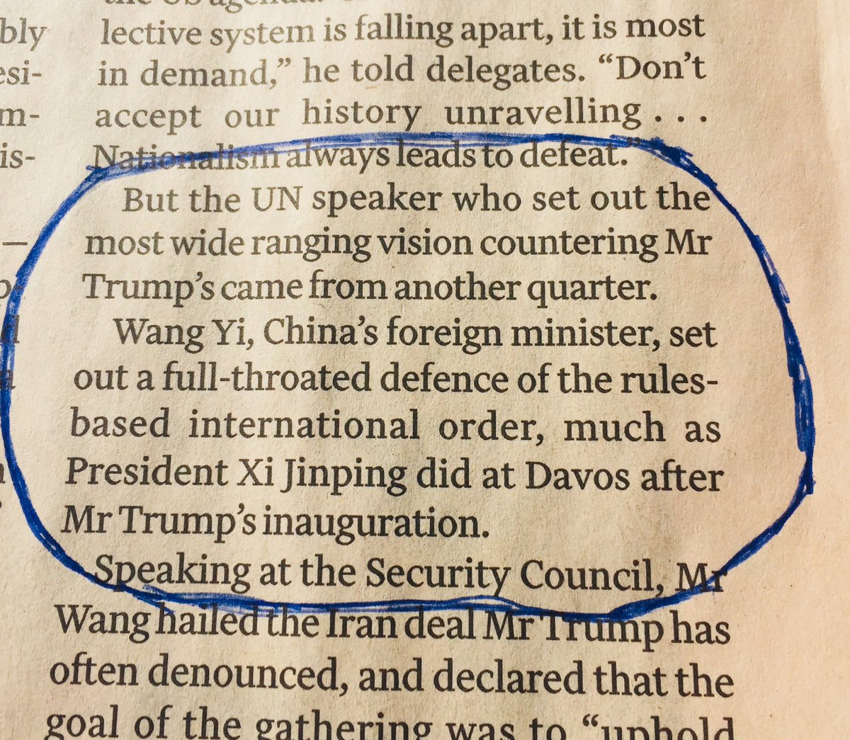 Aidan_Regan's tweet photo. How the times have changed: China leading the internationalist coalition against the USA. #TheFuture #China #EuroUCD @UN via @KatrinaManson https://t.co/fc8stgRI17