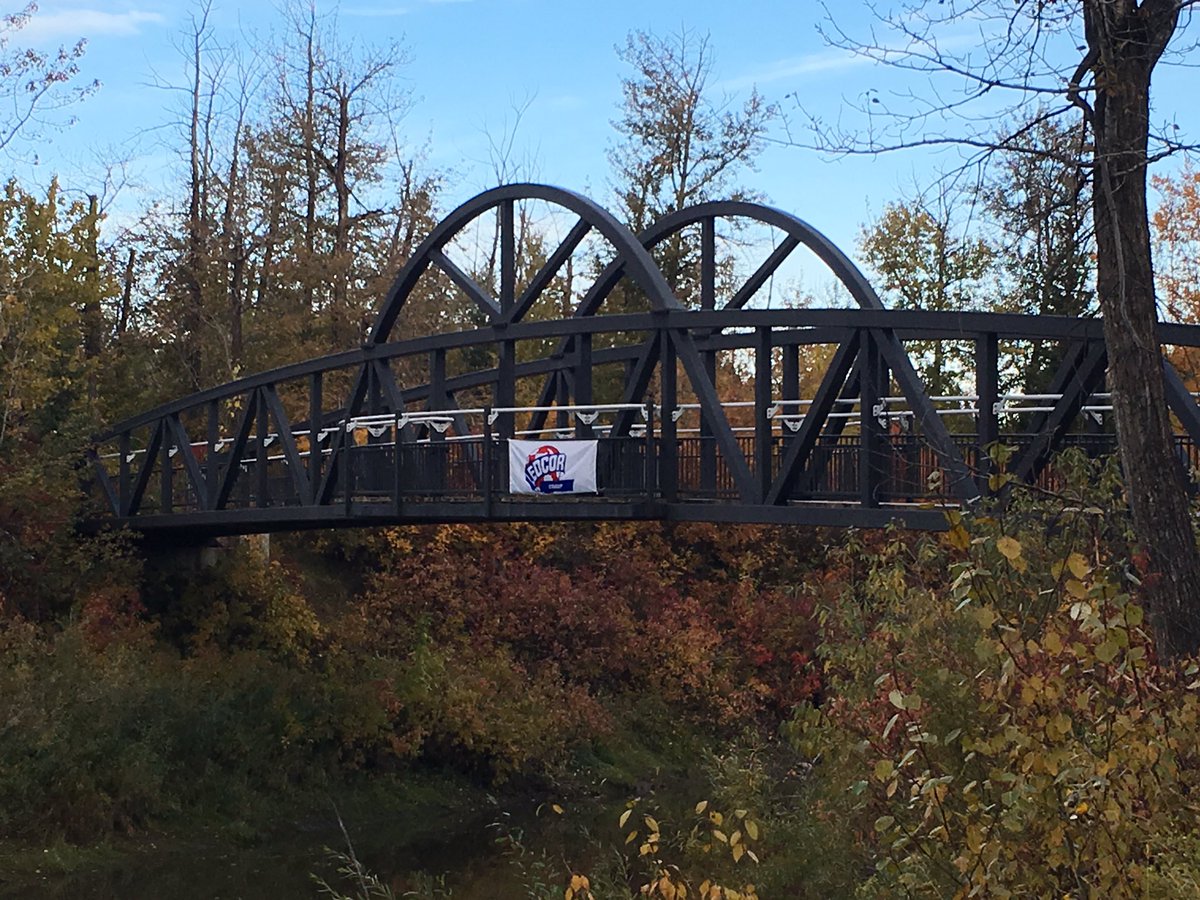 BerntToest's tweet photo. Beautiful crisp morning in #YEG. Great day for the 45th Annual #NAIT bridge build competition. Good luck to all the teams! @LedcorGroup is onsite with hot coffee. https://t.co/lQ8TQBPNXc