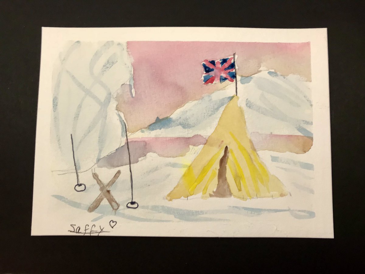 Spacemouse77's tweet photo. My gorgeous 8 yr old niece tried her hand at water colours and did this for me knowing my love of skiing, snowy mountains and outdoor life 😀 I totally love it #prouduncle #superniece https://t.co/X03BzYH9xt