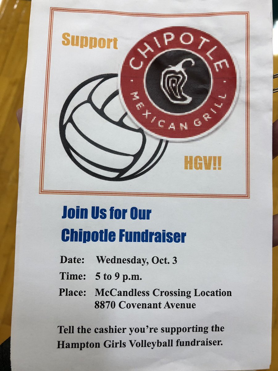 HGVolleyball's tweet photo. Come support Hampton Girls Volleyball on Wednesday, October 3rd from 5-9 p.m. Make sure to tell the cashier you are supporting the Hampton Girls Volleyball fundraiser! #feastin https://t.co/mA3yBoZhHA