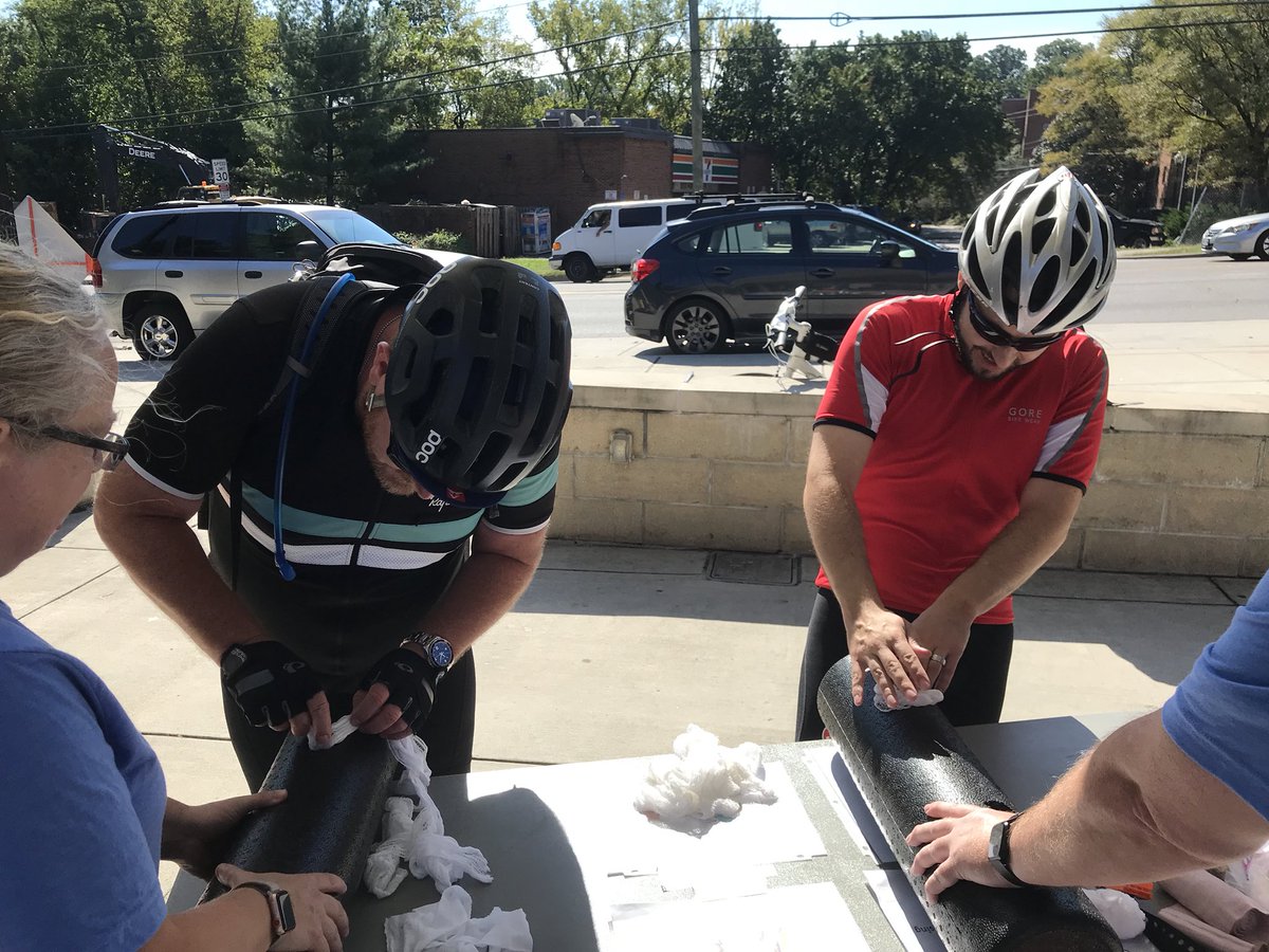 BikeArlington's tweet photo. @TSFRacing holding down the fort at the Arlington Mill Community Center where riders are learning to pack wounds and filling up their water bins. #DRTArlington #ARLPrep2018 #NATLPrep #ArlingtonBikes #dcbikes https://t.co/X4Hvu8Bv1t