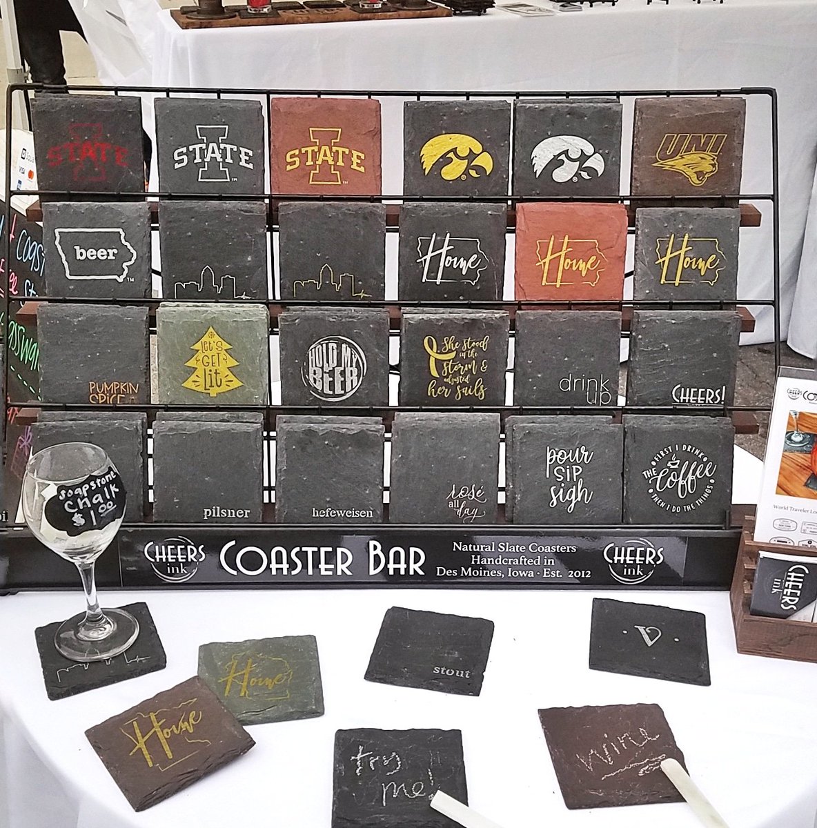 shopcheersink's tweet photo. Come see us @DTFarmersMarket today and see all of our new designs!! #CoasterBar #dtfm #dsmusa https://t.co/PnfAlGydXT