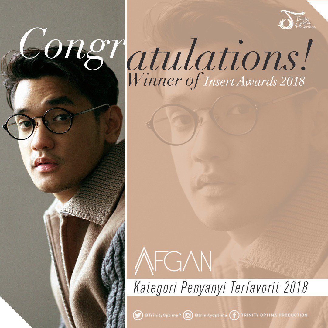 TrinityOptimaP's tweet photo. Selamat kepada @thebaldys di nobatkan sebagai Keluarga Terfavorit dan @afgansyah_reza sebagai Penyanyi Terfavorit di ajang Insert Awards 2018 @insertlive 🙏🏻

Terima kasih untuk dukungan dan apresiasinya 😆😍
#TRINITYOPTIMAPRODUCTION
#TrinityFamily https://t.co/BpNS5oMFlo