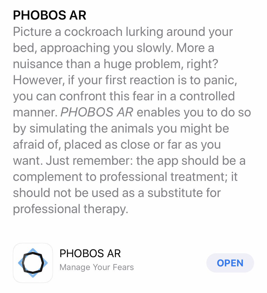 PsyTechVR's tweet photo. #PhobosAR got featured once again today on the #apple #appstore #augmentedreality and #health 

 https://t.co/V40W9waE1E https://t.co/eQKl40keOY