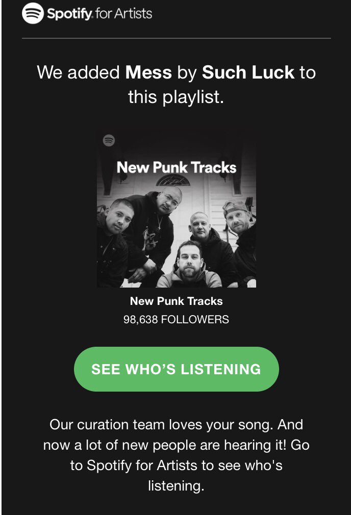suchluckmo's tweet photo. Last night was freaking insane! We love you all so much. Spotify decided they love us too!! Go jam us on their official New Punk Tracks playlist!
#spotify #newpunktracks #suchluck #wearesuchluck #mess https://t.co/WMoC2PWbZ1