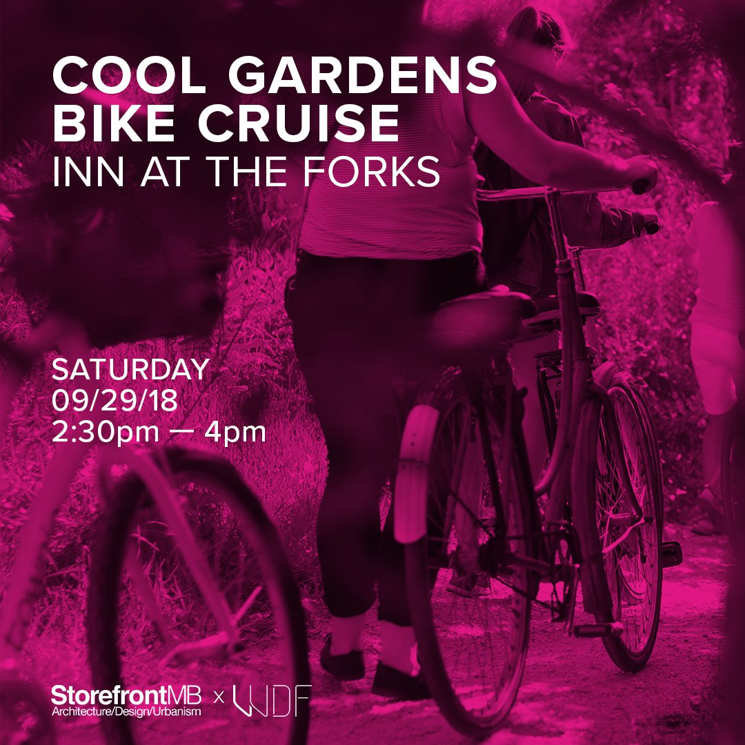 storefrontMB1's tweet photo. TODAY!

[RE]expose yourself to Manitoba's best design with the launch of MB ARCH VOL_04, Cool Gardens and RIVER CITY 2050!

Then join us for a guided bike cruise to see this year's #CoolGardens installations for yourself!

@TheForks @MDAvisuels 

#wdf2018 #re2018 https://t.co/PxojpYpKBO