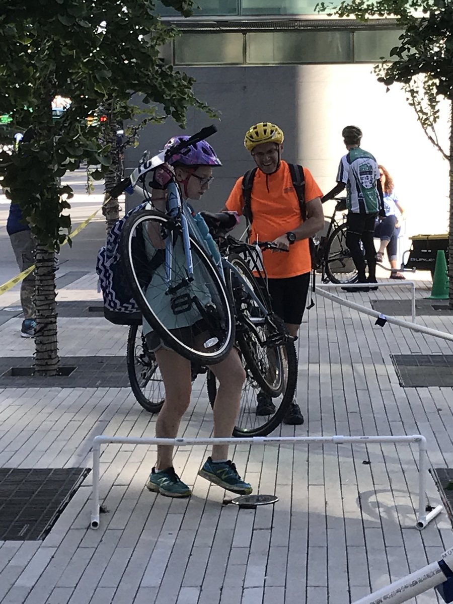 BikeArlington's tweet photo. Stairs, rails, cones, oh my! Obstacles will occur during natural disasters and learning how to navigate them is crucial. Needing to carry a bike is also a real possibility. @Bikerackracing @RosslynVA #DRTArlington #ArlingtonBikes #ARLPrep2018 #NATLPrep https://t.co/rcB3BeSJRb