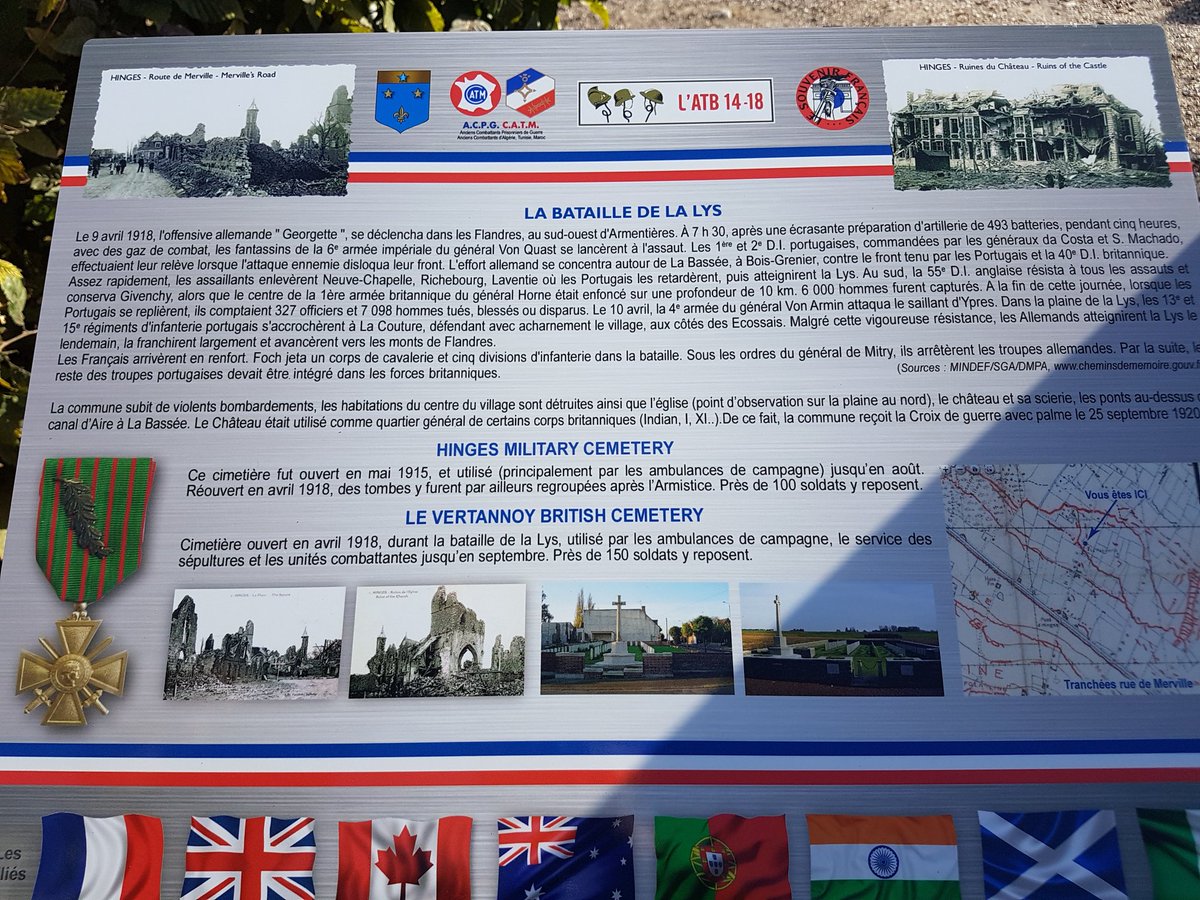 J2PDEF's tweet photo. @hautsdefrance @pasdecalais62 #Hinges @Mission1418 #DevoirDeMémoire #1GM
Inauguration ce 29 sept des plaques informatives des bornes #Vauthier, offertes par le @Portugal marquant la ligne de front lors de la bataille de la Lys avec le Somme battle field pipe band et le @SF_Siege. https://t.co/jVvIkuicps