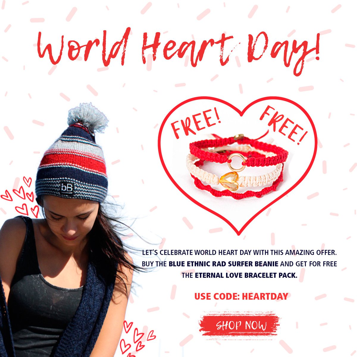 🖤🖤‍ “Do what it takes to start, to have a healthy heart🖤🖤
To celebrate this day purchase the Blue Ethnic Rad Surfer beanie and get the Eternal Love bracelet pack for free!! USE CODE: HEART DAY

#artisan #crafty #puravidastyle #charity #bolivia #handmade #sale #instalove