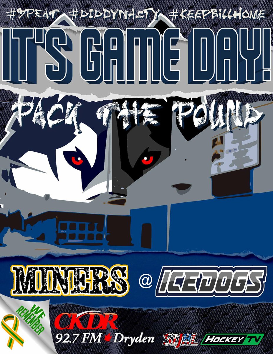 DrydenGMIceDogs's tweet photo. It's game day!  @redlakeminers are in town tonight, puck drop is at 730pm.
Don't forget to wear your favourite Dryden GM Ice Dogs or team jersey because it's JERSEY NIGHT!

#3peat #DIDdynasty #keepbillhome https://t.co/sY47cNQCEt