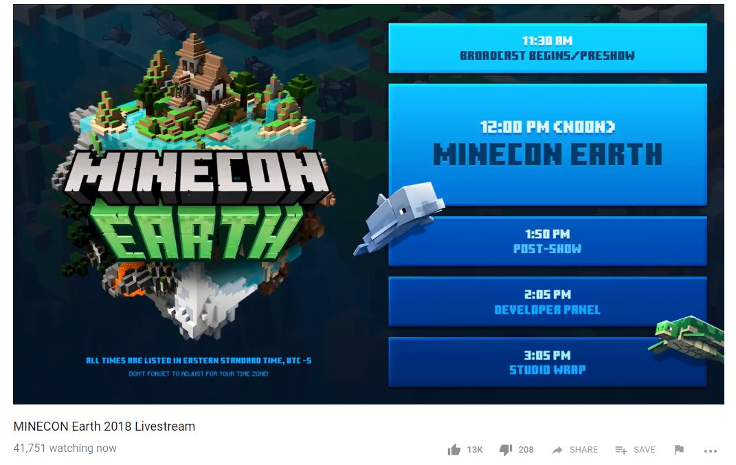 telecoaching's tweet photo. LIVE Minecon Earth happening now https://t.co/LdDGHmyKF4 with 42k watching this livestream #minecraft https://t.co/NQkENca6rm