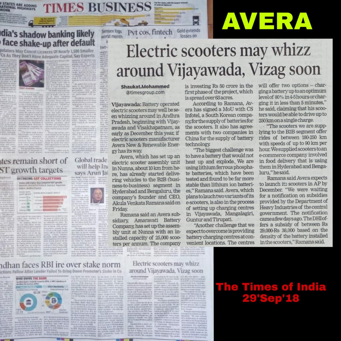 AVERAAIMOBILITY's tweet photo. Today's Paper Article in TOI-Times of India about AVERA New & Renewable Energy Electric Scooters may whizz around Vijayawada, Vizag soon!
https://t.co/AzkcOwsipH
#Averaelectricvehicles #Timesofindia #indian #times #Energyfuturized #Electricmobility #Shifttoelectric #Cleanenergy https://t.co/Z3vbZhRN1A