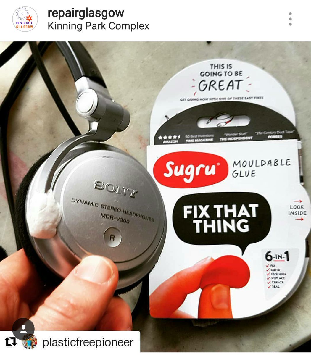repairglasgow's tweet photo. Thanks to Jack from @glasgowoverpla1 for coming along to our last repair café! We are glad he was able to fix his beloved headphones with @sugru 🙋 It is the world's first mouldable glue which can help fix everything from cables to broken screens and improve grip capability 🙌 https://t.co/3ZP6kXSdIA