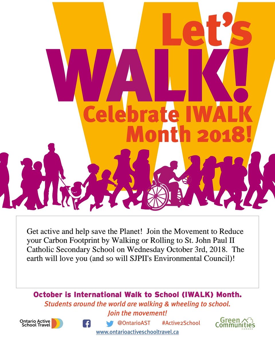 SJPIIEnviro's tweet photo. Save the date! It's Walk To School Day this Wednesday October 3rd. Instead of taking the bus or getting a ride, try walking or rolling to school! https://t.co/HHNTot3qYf