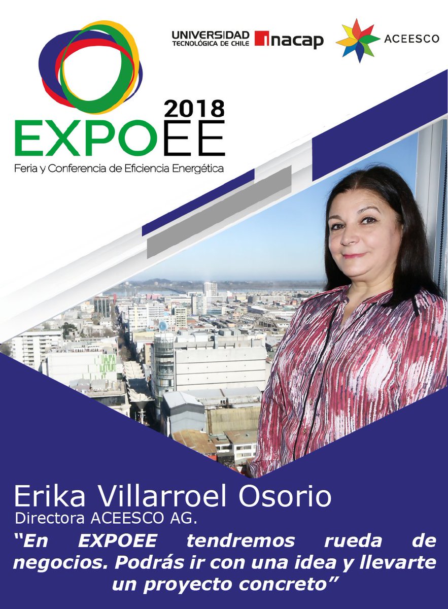 AAceesco's tweet photo. Nuestra presidenta, Erika Villarroel, les invita a participar en la rueda de negocios de #EXPOEE. Son más de 30 las empresas que necesitan servicios ligados a la #EficienciaEnergética y las #energíasrenovables.
¡Inscríbete y concreta un proyecto!
#Aceesco #Valparaiso #Energía https://t.co/yNg75sbD18