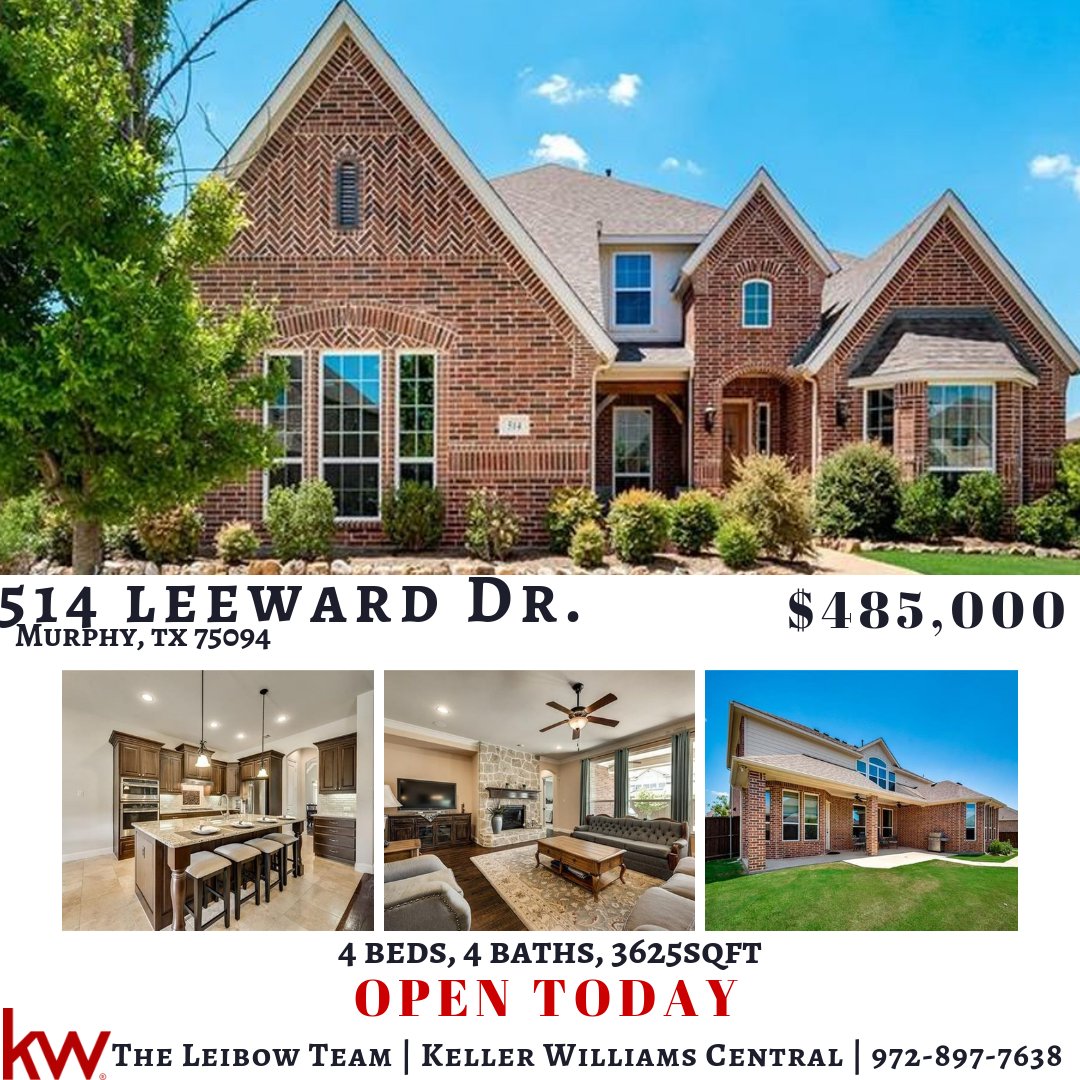 theleibowteam's tweet photo. Open TODAY from 2-4!

514 Leeward Dr. in Murphy, TX. 
4 beds, 4 baths, 3625sqft. $485,000

The Leibow Team- Keller Williams Central- 972-897-7638 #murphy #murphyhomes #murphyrealestate #murphyhouse https://t.co/Psv6etjOZJ
