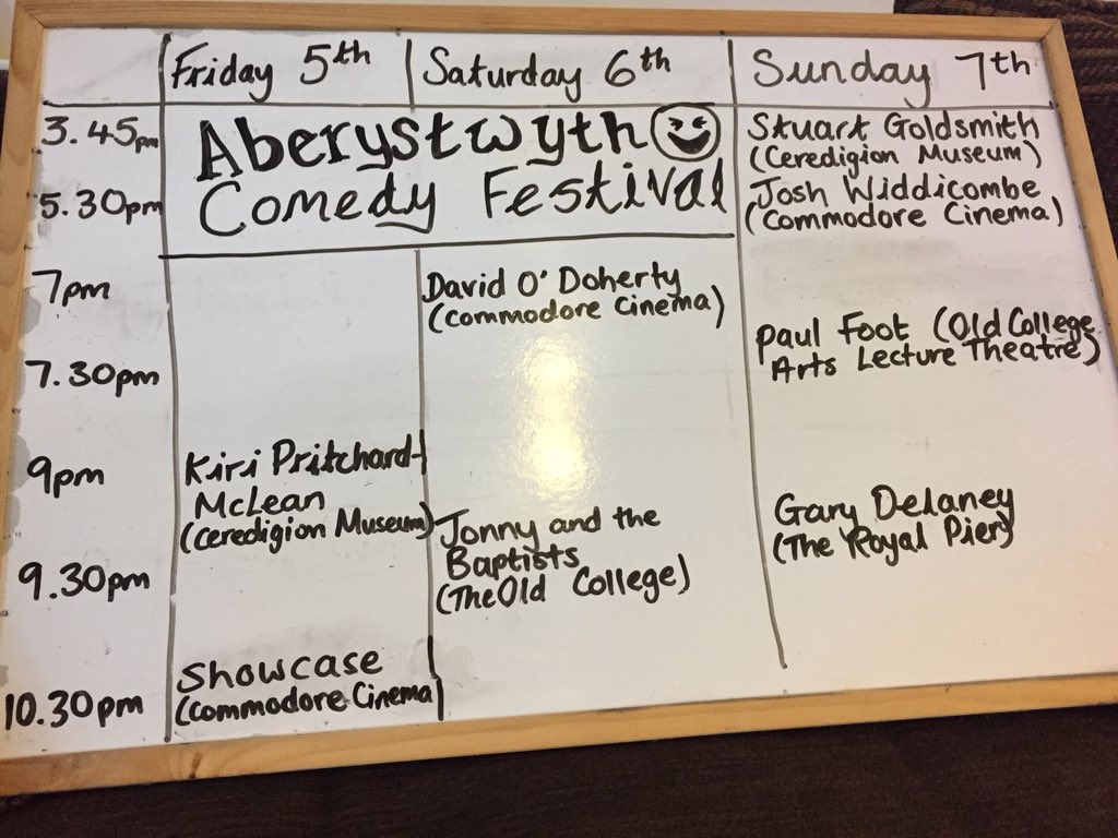 Tickets all sorted for @AberComedyFest with @hannahnthomas and @dantiques_1 ...it’s time for the whiteboard! #excited #greatcomedy #weloveaber @kiripritchardmc @phlaimeaux @paulfoot @GaryDelaney @StuGoldsmith @Jonny_Baptists